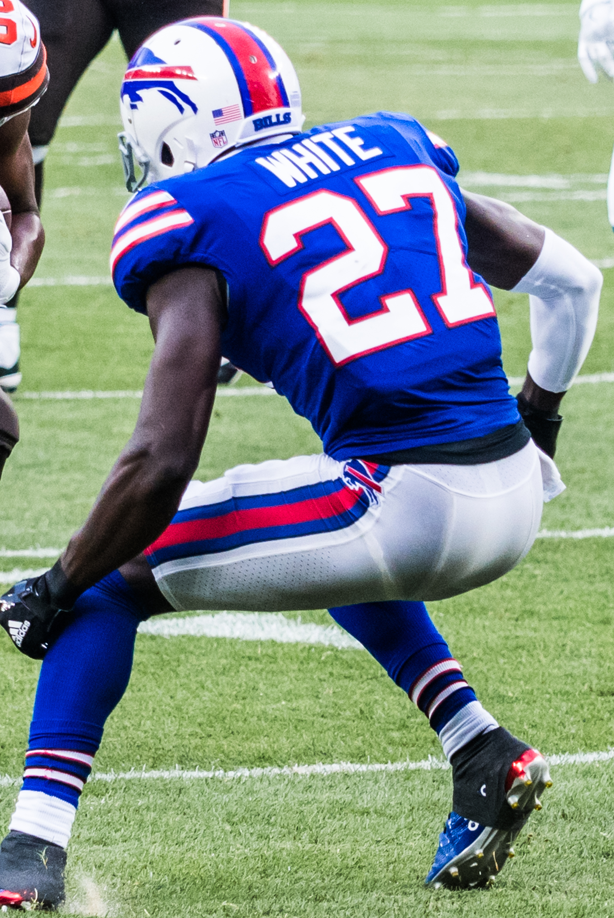 Tre’Davious White, August 17, 2018, in Buffalo uniform. Archival photograph; not the 2026 signing. The pictured jersey identifies White, number 27.